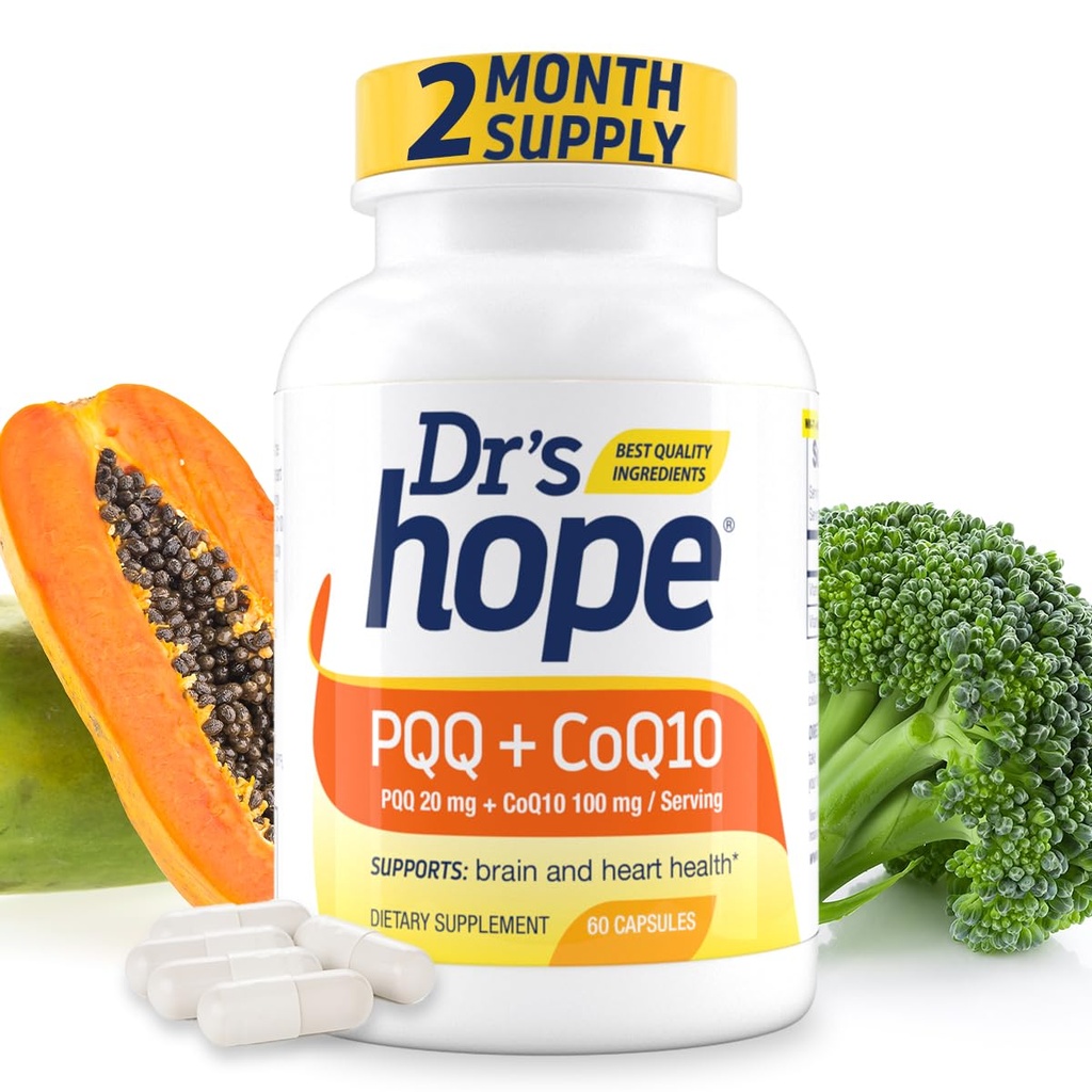 PQQ CoQ10 - CoQ10 100mg를 가진 PQQ 20mg, Coenzyme Q10 보충교재를 가진 PQQ 보충교재는 뇌 건강을, 60의 Veggie 모자 - 서빙 당 1개의 캡슐 지원합니다