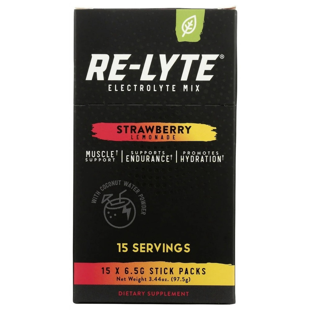 RELYTE Re-Lyte Electrolyte 음료 믹스 Strawberry Lemonade 15 서빙 패킷 3.44 온스.