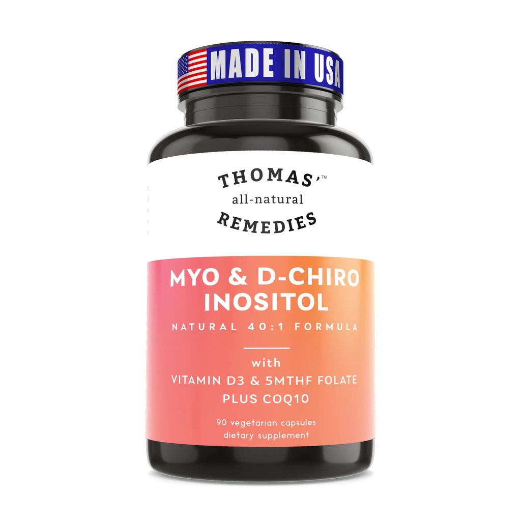 Thomas의 모든 자연 요법 Myo Inositol 보충 & D-Chiro Inositol 혼합 보충 Folate와 비타민 D3, 40에서 1 비율, 비 GMO, 필러 없음, CoQ10, 90 Vegan 캡슐