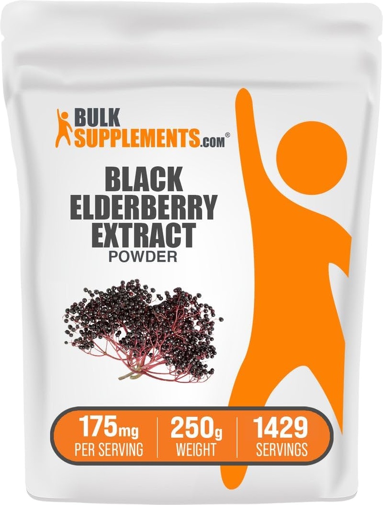 BulkSupplements.com Elderberry 추출 분말 - 블랙 Elderbrry, Immune 지원 보충 교재 - 글루텐 무료 - 서빙 당 175mg, 250g (8.8 oz) (팩 1)
