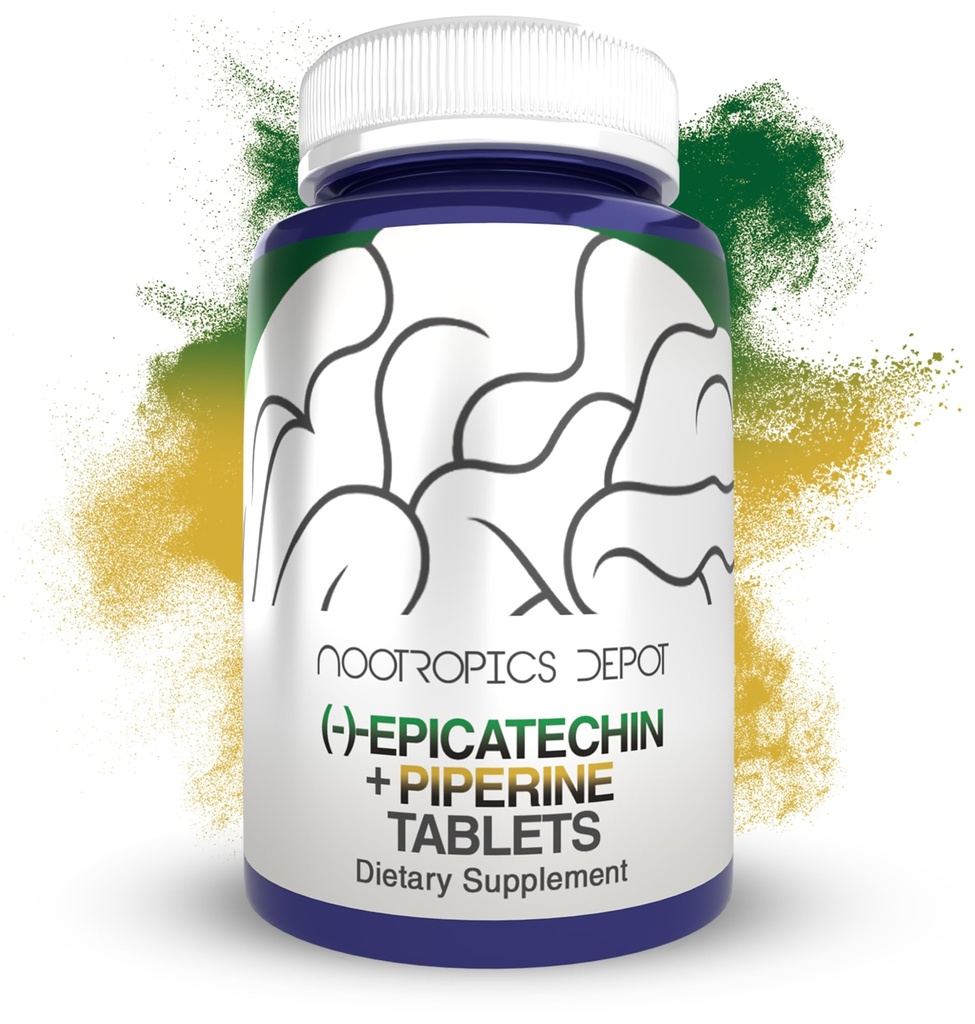 Nootropics Depot Epicatechin 정제 | 200mg (−) -Epicatechin + 6mg Piperine for Bioavailability | 녹차 추출물 | 근육 질량, 심장 혈관 건강 및 에너지 촉진 | 30 Count