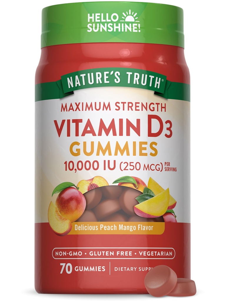 자연의 진실 비타민 D3 구미 | 10000 IU | 70 개 | 복숭아 망고 맛 | 채식주의, 비 GMO & 글루텐 무료 보충