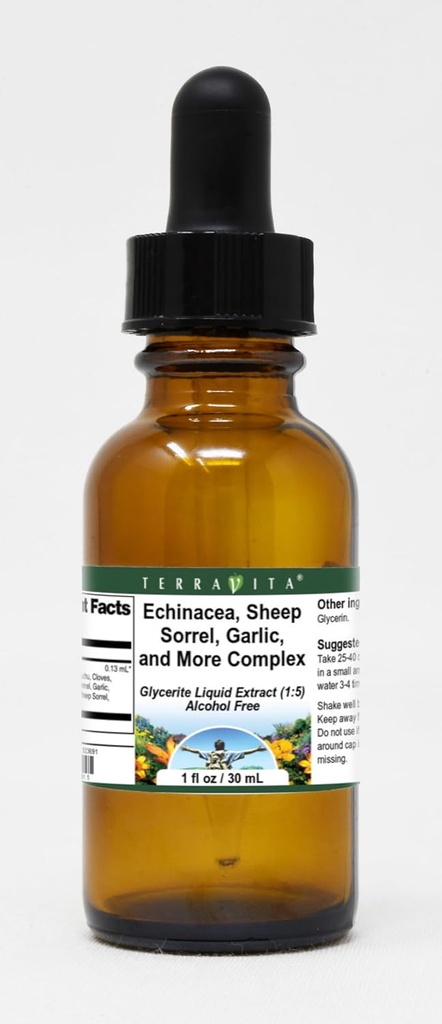 Terravita Echinacea, Sheep Sorrel, 마늘 및 더 복잡한 글리세라이드 액체 추출물 (1:5) - 맛 없음 (1 oz, ZIN: 523691)