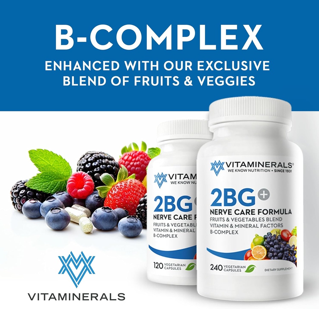 Vitaminerals 2BG+TM B Complex Immune Support 높은 Potency B Complex | 과일 및 야채 혼합 | 120 Veggie 모자