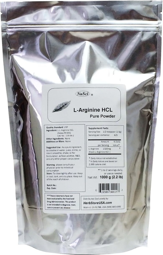 L 아르기닌 HCl 순수한 분말 1000g (2.2 lb)