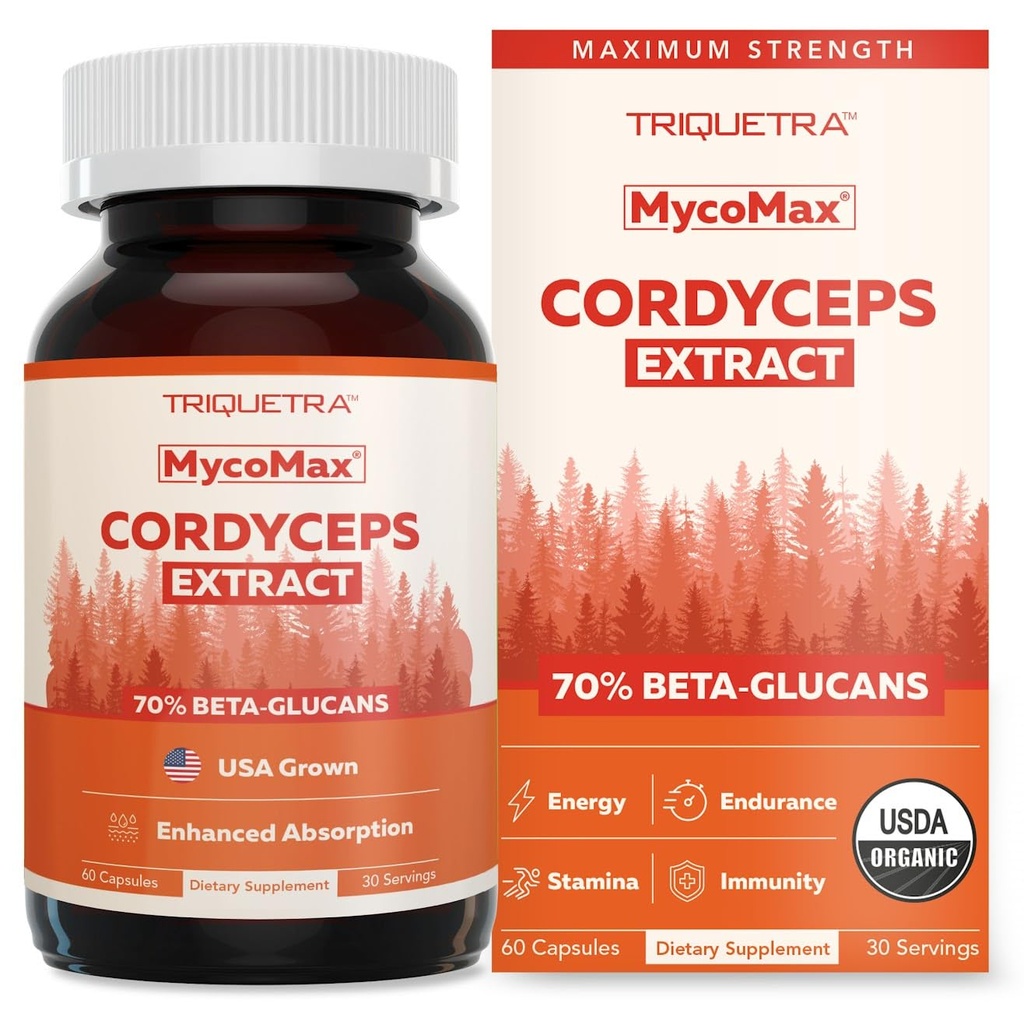 유기 Cordyceps 버섯 추출물 - 70% beta 포도당 - 가장 높은 활동적인 영양성 수준, 최대 힘 Cordyceps 캡슐, 미국 Grown + 초음파 적출 - 성과, 면제 & 에너지 - 60의 캡슐