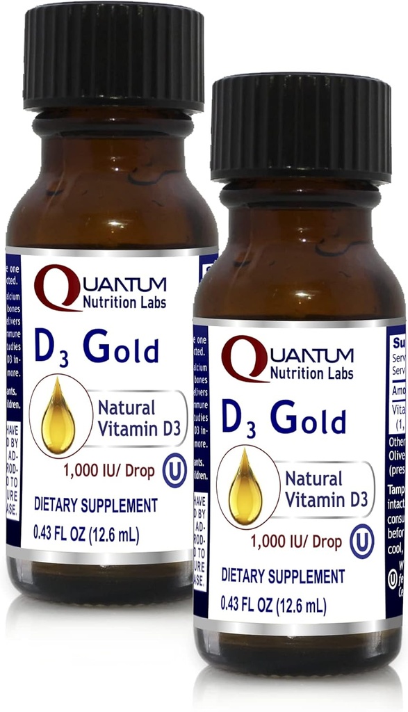QNL D3 골드 - 비타민 D 액체 드롭 - 뼈 강도 보충 - Cardiovascular & Immune Support - 프리미엄 건강 및 웰빙 제품 - 0.43 fl oz (2 팩)