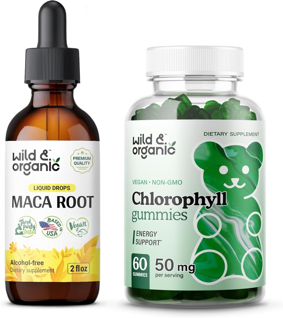 야생 & 유기 마카 뿌리 Tincture 2 fl oz & Chlorophyll Gummies