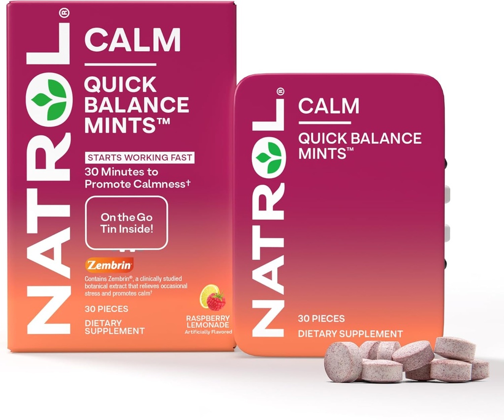 Natrol 빠른 균형 Calm Mints, 규정식 보충교재, 라즈베리 Lemonade Artificially flavored, 30 조사, 15 일 공급