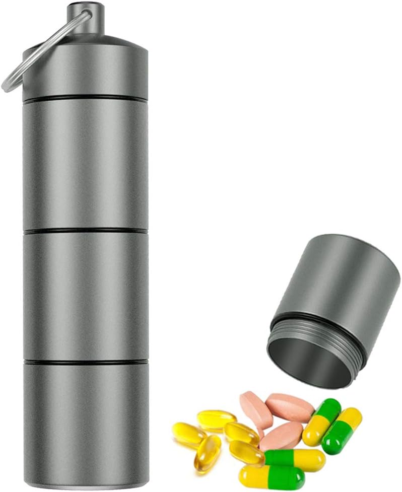 큰 Keychain 알약 홀더, EFFIET 3 격실 금속 알약 Fob 케이스, 비상사태 알약/Vitamin/Fish 기름/캡슐을 위한 여행 약 콘테이너, 하이킹, 야영 (매트 완성되는)를 위해 방수