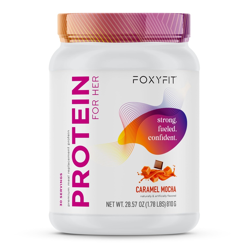 FoxyFit Protein for Her, Caramel Mocha Whey Protein Powder with CLA and Biotin for Healthy Glow (1.85 파운드)