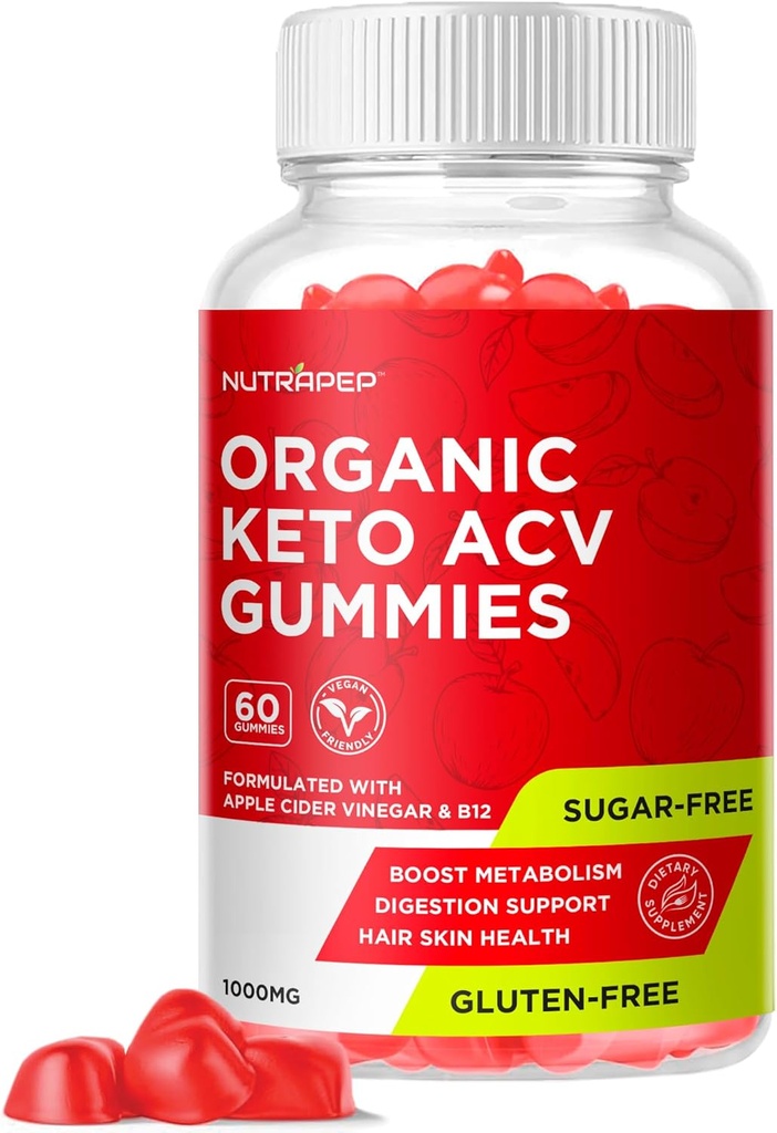 유기 케토 ACV Gummies - 글루텐 무료 및 설탕 무료 Apple Cider Vinegar 보충 여성 남성 (1000MG)