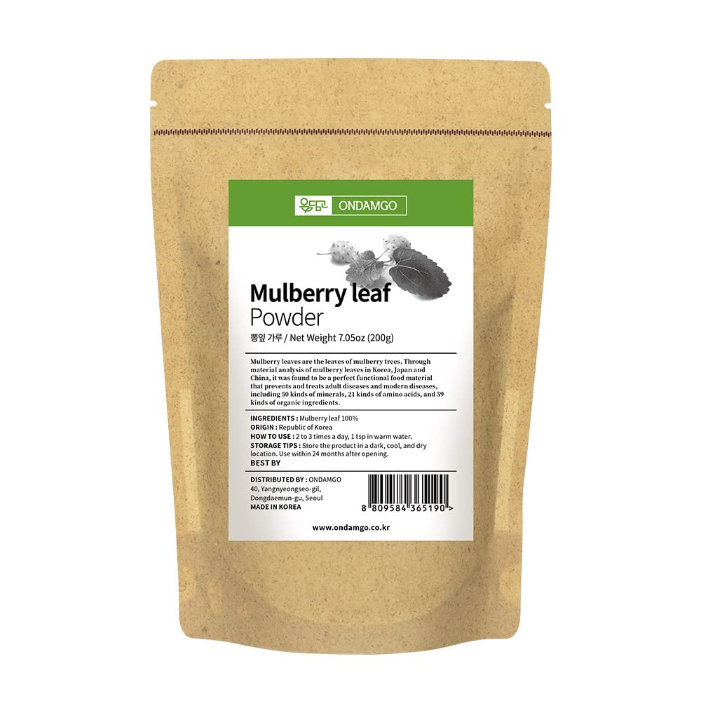 한국 뽕잎 분말 200g 허브 슈퍼 푸드 보충 7.05 Fl Oz 천연 섬유, 음료, Vegan Friendly (Mulberry Leaf Powder)