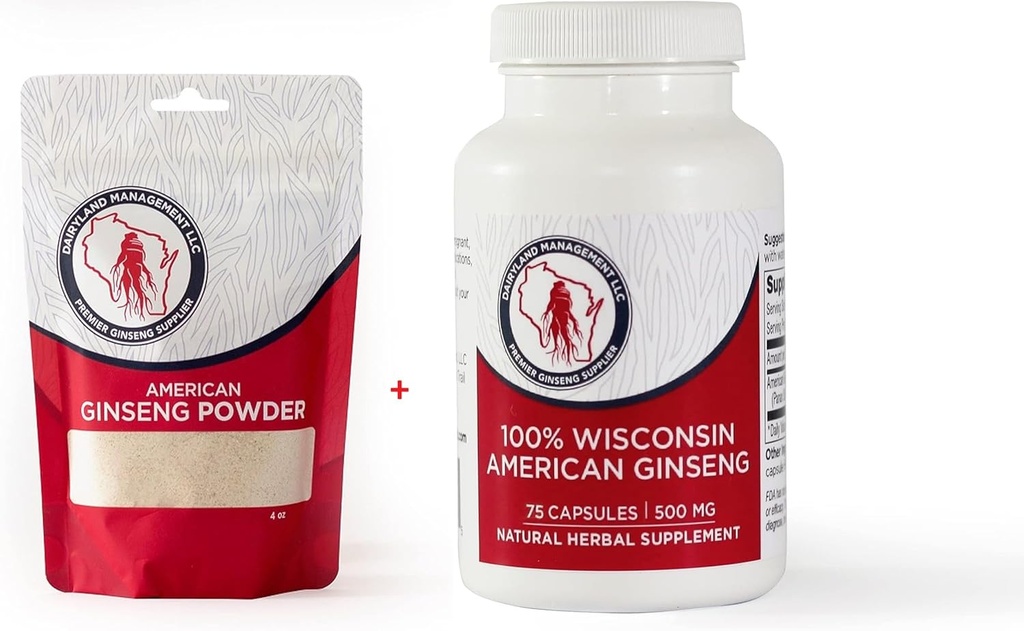 Dairyland American Ginseng Powder 4 oz 및 캡슐 75 ct Pack of Wisconsin Ginseng – 농부에서 소비자 西洋参
