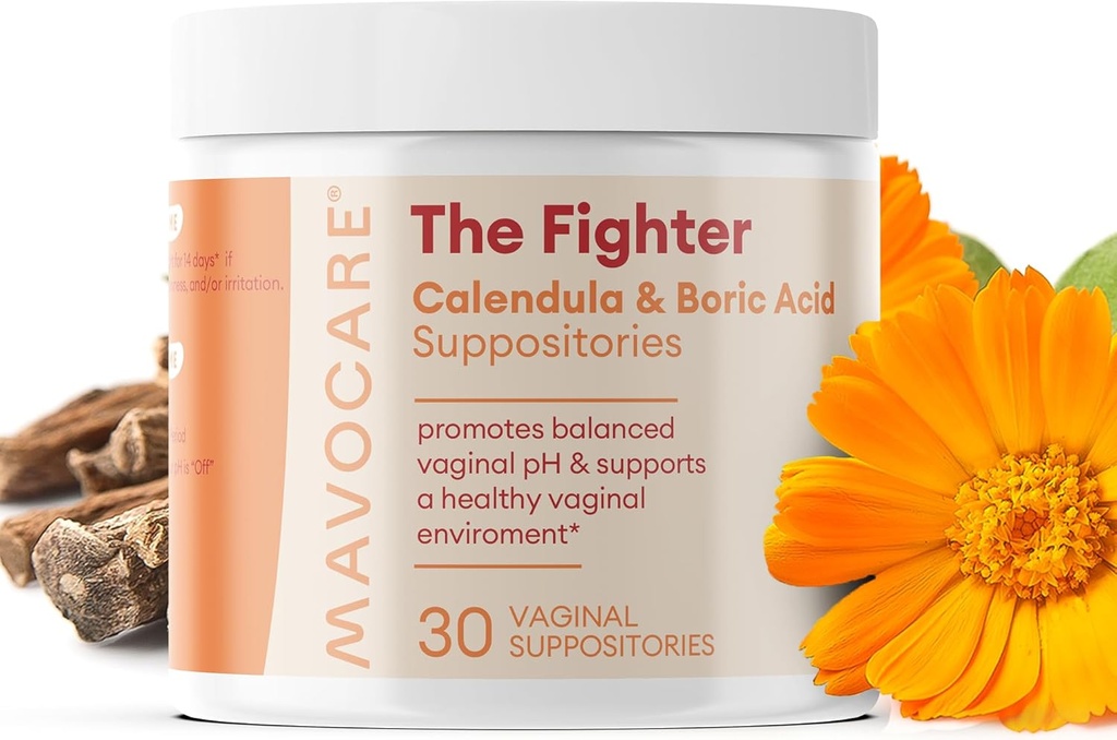 여성을위한 MavoCare Boric Acid Suppositories - Calendula & 비타민 E 600mg - BV 및 효모 감염 지원, pH 밸런스, 냄새 완화, 빠른 용해, Moisturizing, Vegan 공식