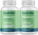 BESTVITE 비타민 B12 (Methylcobalamin) 2000mcg (480 채식 캡슐) (2 x 240) (Methyl B12) - Stearates 없음 - Vegan - Non GMO - 글루텐 무료