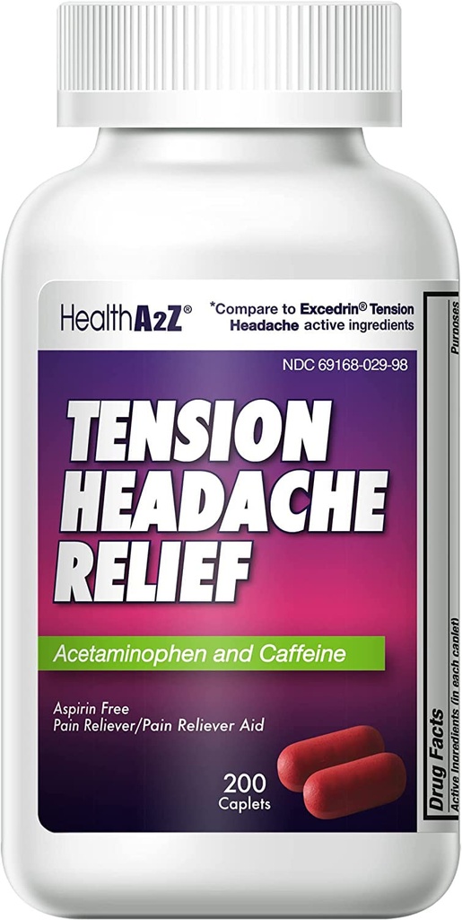 Acetaminophen 500mg | Caffeine 65mg | 통증 Reliever Aid | 아스피린 무료 (200 캡슐)