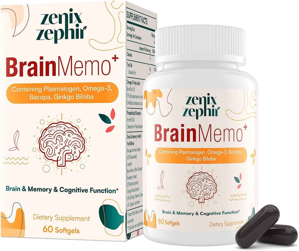 기억과 초점을위한 두뇌 보조제 - Omega-3, Cognitive 성능 및 초점 향상을위한 Plasmalogens와 Phospholipid Complex - Non-GMO, 60 일