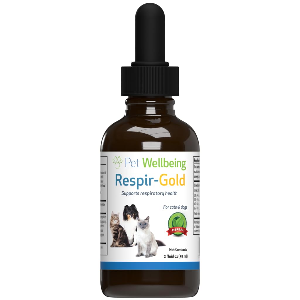고양이를위한 애완 동물 웰빙 Respir-Gold - 건강한 호흡, 열기 기도, 호흡 지원, 검정 Cumin, Horehound, Grindelia - 수의식 공식 초본 보충 2 fl oz (59 ml)