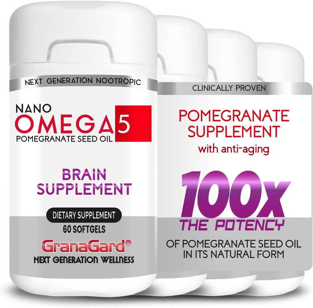 CLINICALLY Proven (4 개월 공급) 뇌 보충제 노화 방지, 메모리 알약, 오메가 5 석류 보충, 4 병 60ct 각각