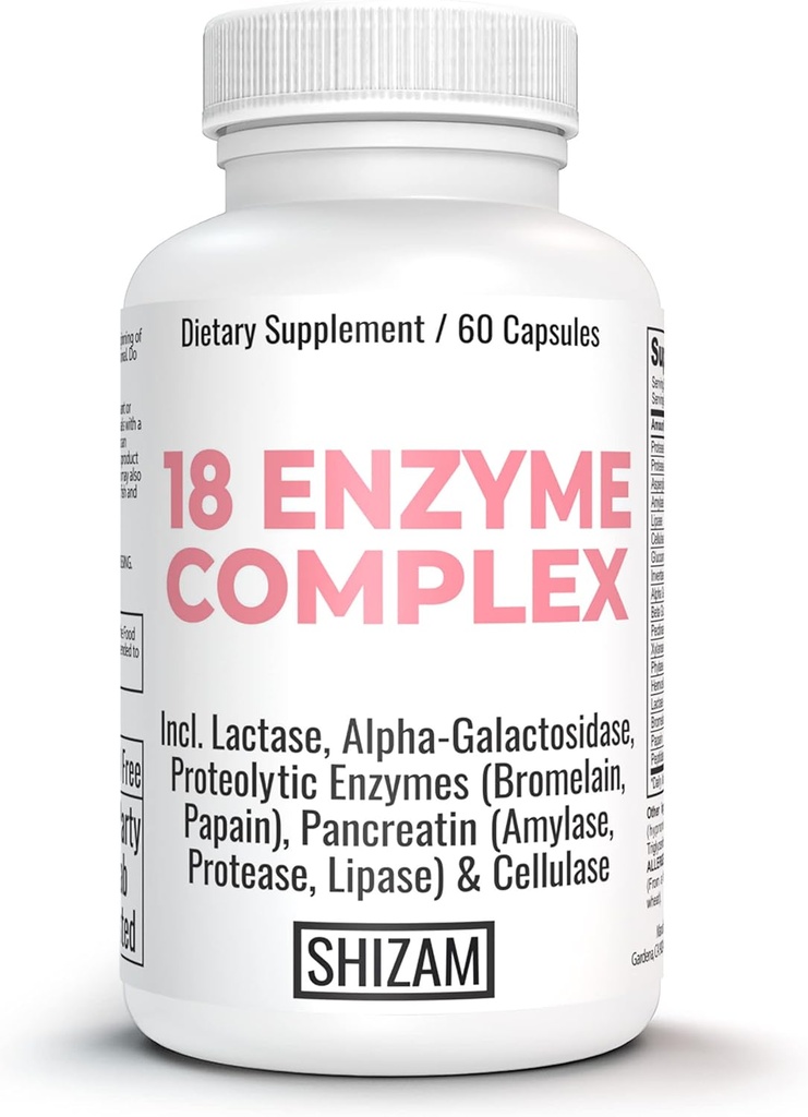 IBS Postbiotics 소화 효소 w Lactose 알파 Galactosidase Pancreatic Amylase Lipase Protease Cellulase Bromelain Papain | 캡슐 알약 | Diarrhea 변비 완화 보충교재