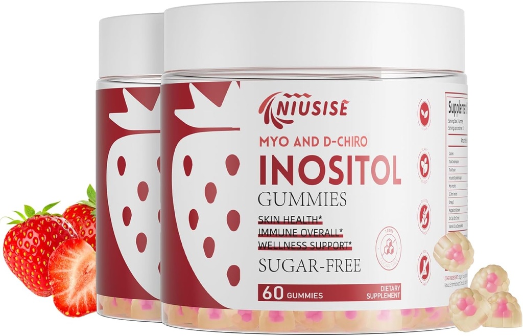 Inositol Gummies, Myo-Inositol 및 D-Chiro Inositol + 비타민 D3, 이상 40 : 1 비율, 마그네슘 글리세라이드 400mg과 함께, 여성, Vegan, 2 팩에 대한 일반 사이클 지원