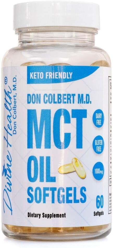 Dr. Colbert, MD MCT Oil Softgels | Keto Zone & Divine Health | 유기농 코코넛 1000mg | 60 Softgels