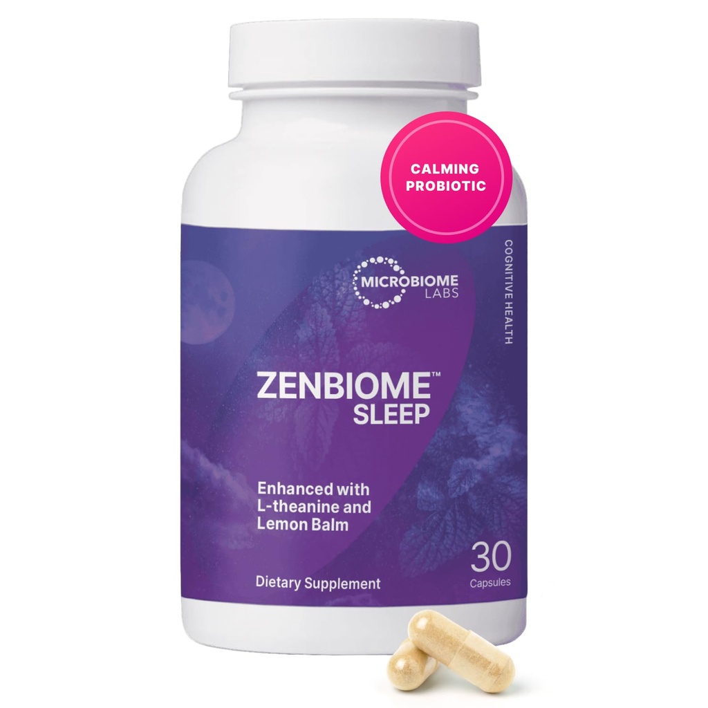 Microbiome Labs Zenbiome Sleep - 레몬 발름 추출물 & Bifidobacterium Longum을 가진 Probiotics를 가진 L Theanine 보충교재 - Bedtime (30의 캡슐)에 Gut-Brain 축선을 Soothe 도움