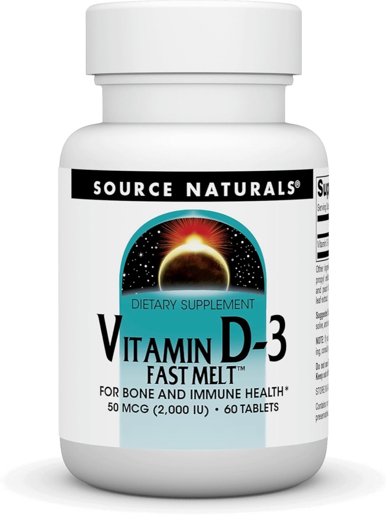 Source Naturals 비타민 D-3 2000 iu 지원 뼈 & 면역 건강 - 블랙 체리 복숭아 맛 - 60 빠른 용해 정제
