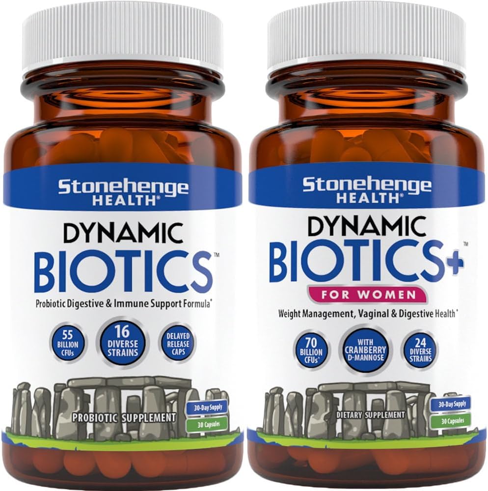 Stonehenge Health Dynamic Biotics + Dynamic Biotics + 여성 프로바이오틱스 번들 보조제는 소화 및 Feminine 건강 지원