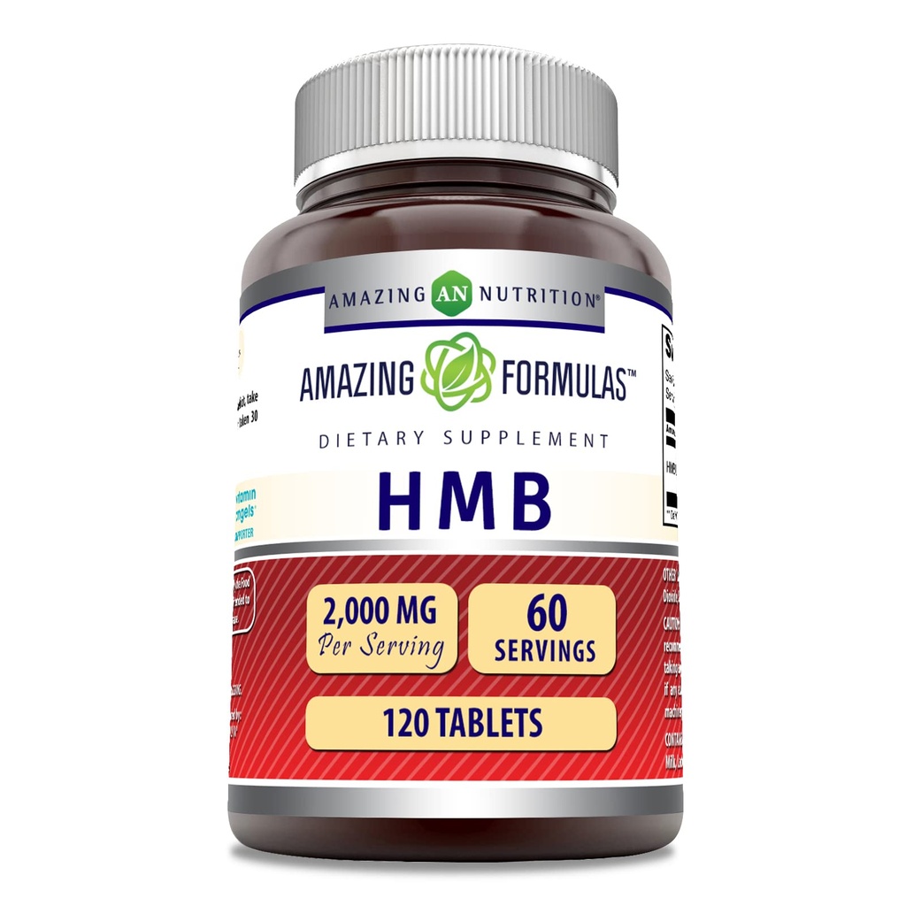 Amazing Formulas HMB (베타 Hydroxy Beta-Methylbutyrate) 보충 | 서빙 당 2000 Mg | 120 정제 | Non-GMO | 글루텐 프리 | 미국