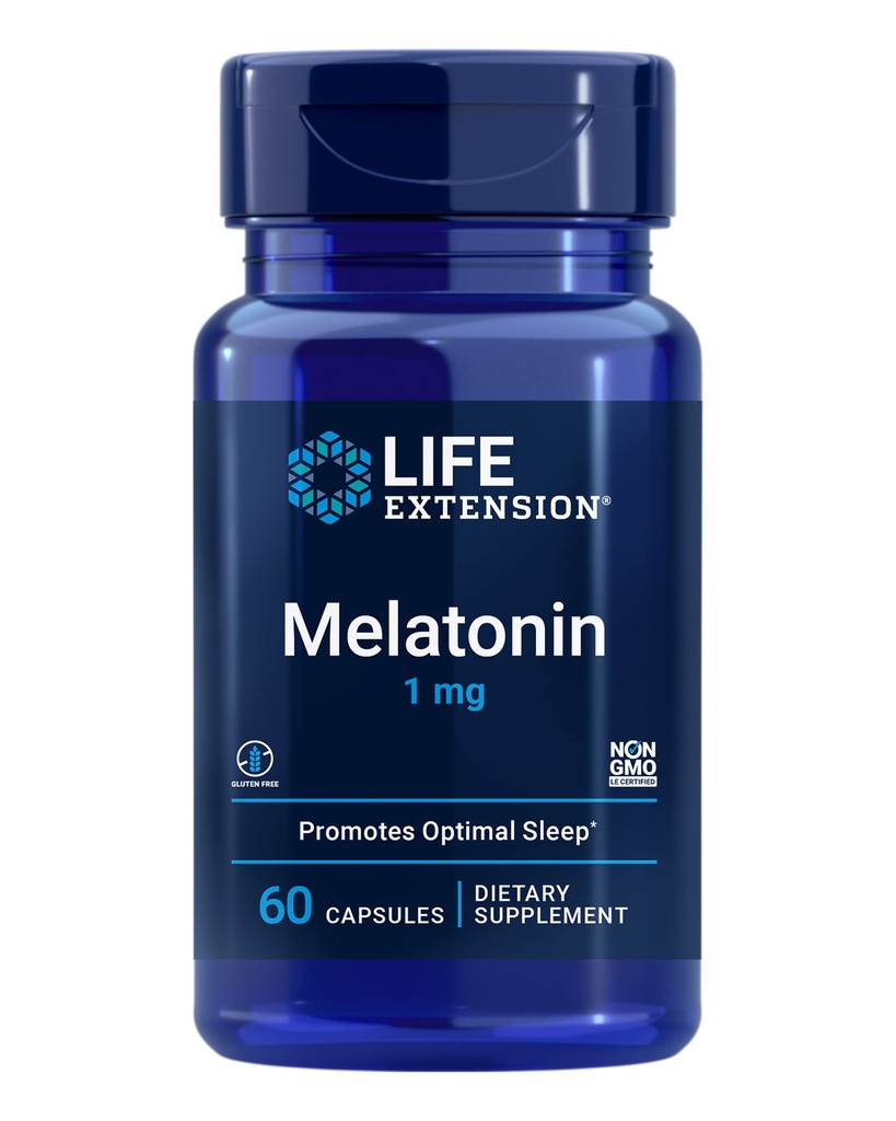 생활 연장 Melatonin 1 mg - 휴식 밤, 호르몬 균형 및 면역 건강을 위해 - 즉시 방출 - 글루텐 자유로운, 비 GMO - 60의 캡슐