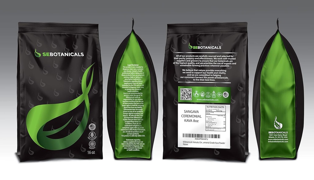 SEBotanicals 바우처 Sangava Ceremonial 카바 차 분말 (8oz) 1 파우치 - 바우처 카바 - 카바 분말 - Sangava Ceremonial Grade Kava