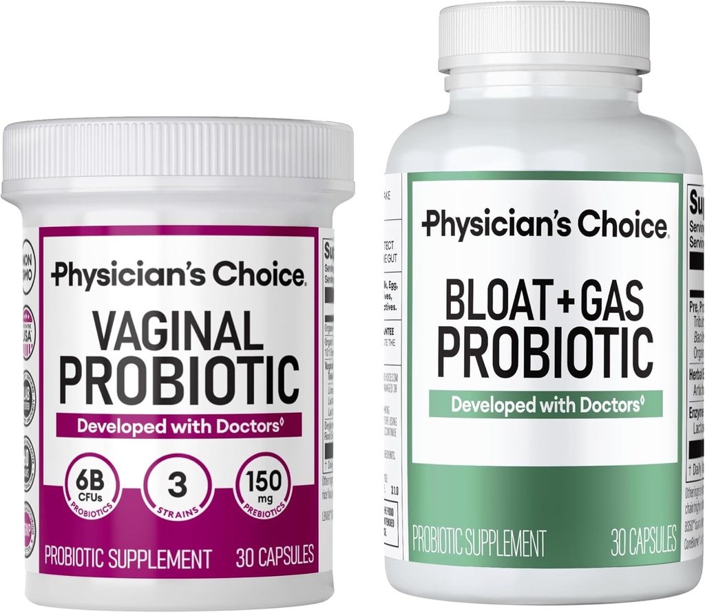 Physician 's CHOICE Vaginal Wellness Probiotic 30ct + Bloat & Gas Probiotic 30ct - 여성용 월간 릴리프 콤보