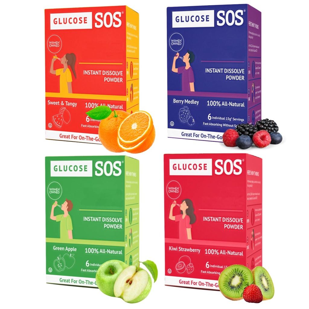 자연적인 Dextrose를 가진 포도당 SOS 포도당 Packets, 즉시 물 필요 없는, 4개의 풍미 다양성 24의 서빙을 가진 당신의 입에서 녹이는 빠른 흡수
