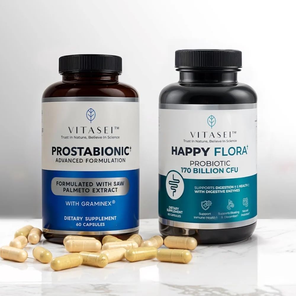 VITASEI 남자의 Probiotic & 전립선 건강 번들 - 전립선 지원을위한 Gut Health & Prostabionic을위한 행복한 Flora - 소화 균형 및 전립선 컴포트