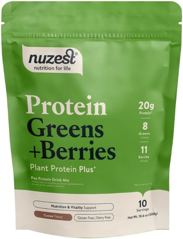 Nuzest - Protein Greens + Berries - Superfood Powder - 식물 단백질 혼합 - 300g / 10.6 oz 파우치 (10 서빙) (코코카, 300g)