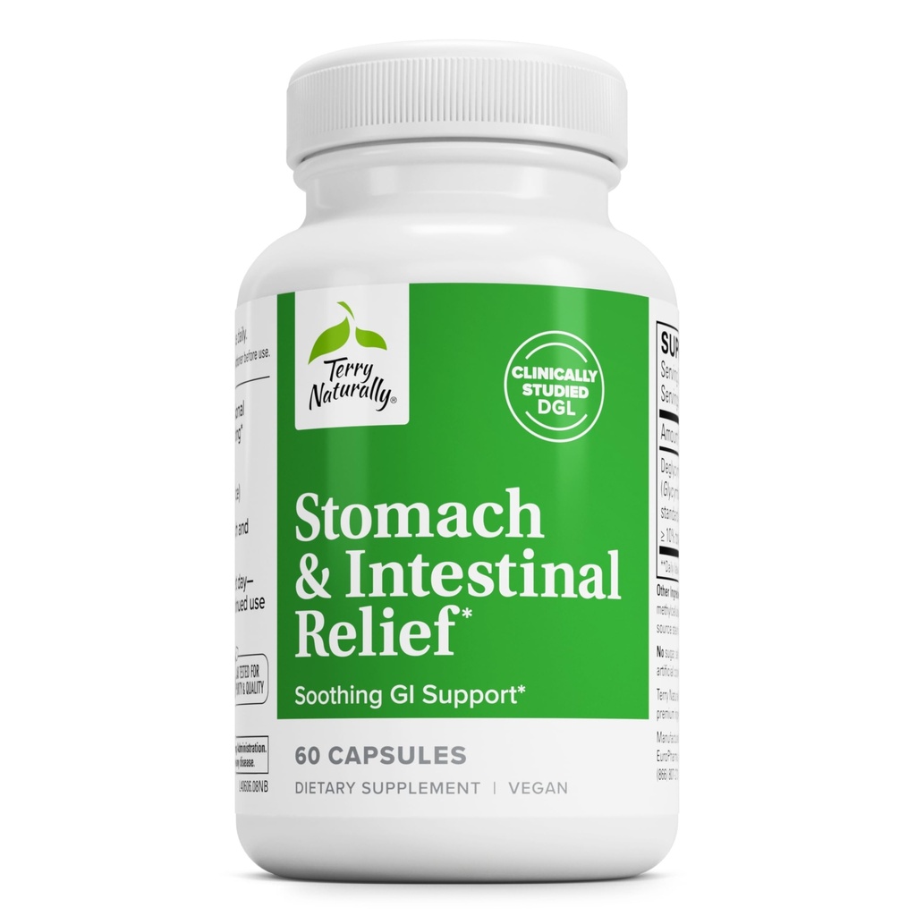 Terry Naturally Stomach & Intestinal Relief - Aid Digestive Health & Intestinal Lining에 보충 - Soothe Stomach에 대한 Occasional Digestive Discomfort에 대한 보조 - 60 캡슐