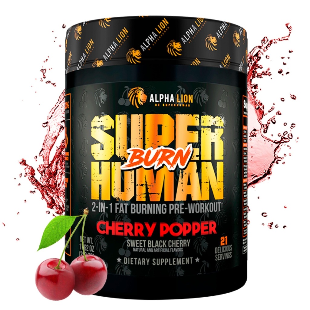 ALPHA LION Superhuman Burn – 2 in 1 Metabolism Booster Pre Workout and Thermogenic Fat Burner for Men – 식욕 억제 및 체중 감량 보충 (21 서빙, 달콤한 블랙 체리 맛)