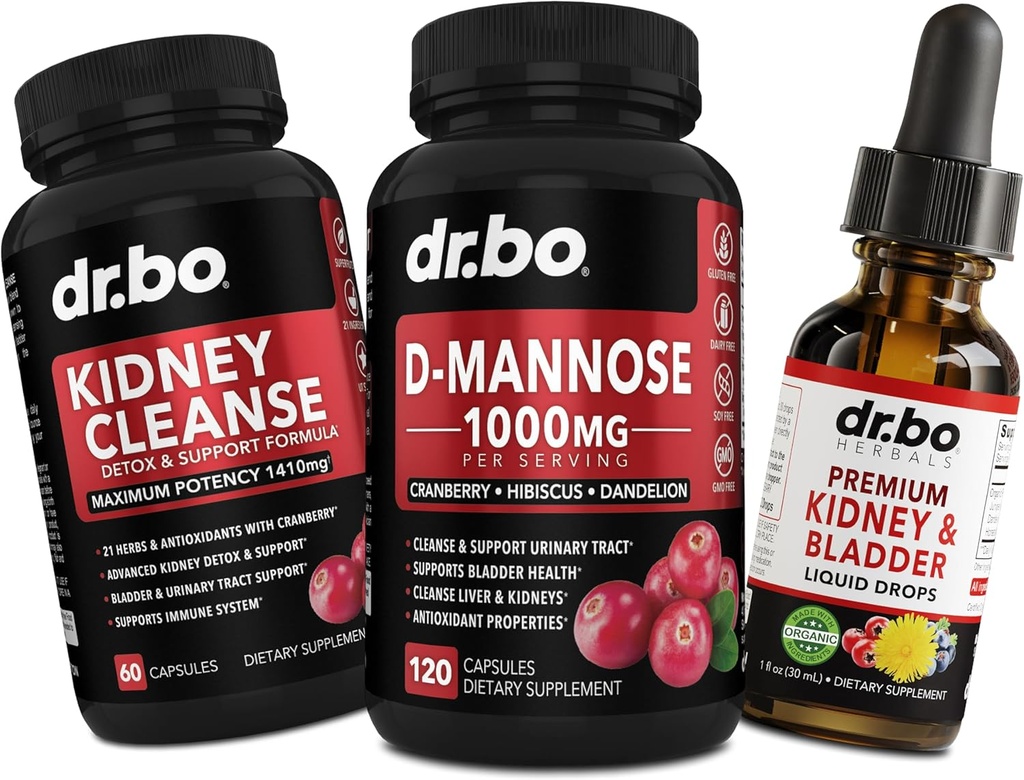 Kidney Cleanse & D Mannose 보조 식품 - Kidney Detox & Bladder 지원 액체 드롭 보충, D-Mannose 500mg 1000mg 캡슐 - DMannose Cranberry, 지원 Kidneys, Bladder & Urinary Tract 건강