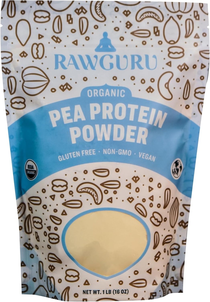 RawGuru Organic Pea Protein Powder - 16 oz - USDA Organic | 글루텐 프리 | 비 GMO | 비건 | 식물 단백질 분말