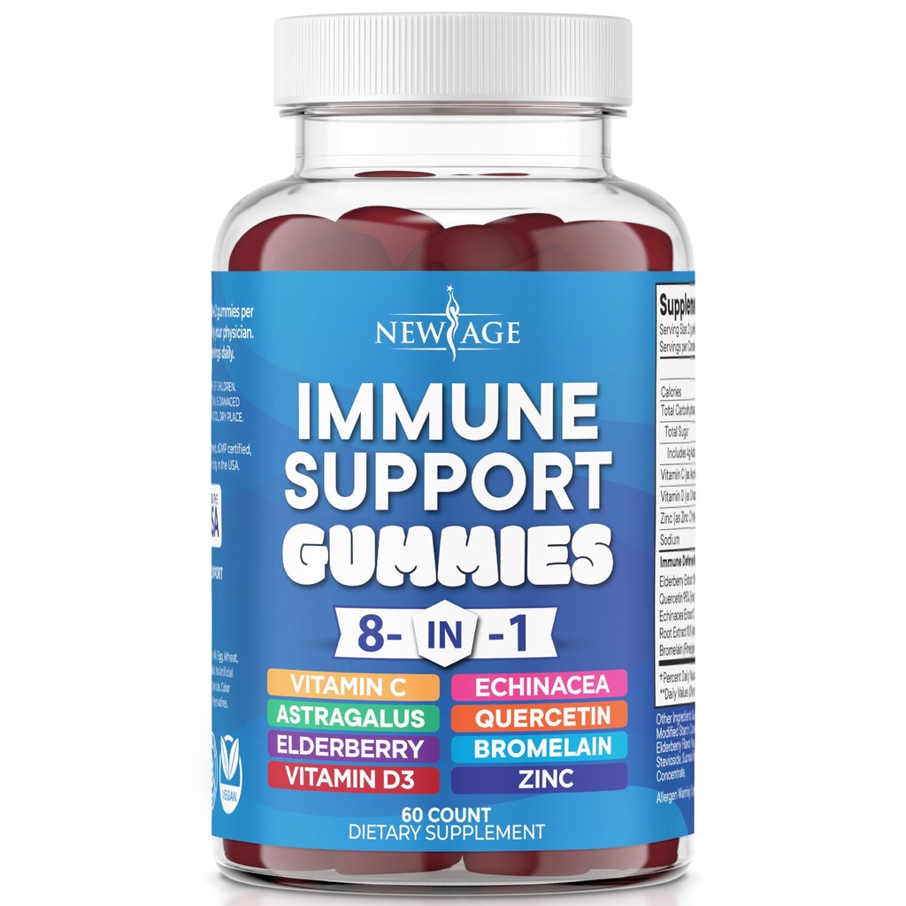 Elderberry, 비타민 C 및 아연 50mg, 비타민 D 5000 IU, Quercetin & Bromelain (8 1 Gummies (1의 포장)를 가진 1개의 Immune 지원 부스터 보충교재에 있는 새로운 AGE 8