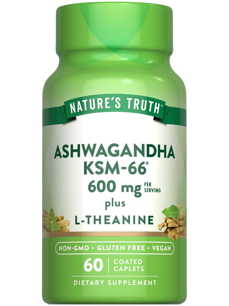 자연의 진실 KSM-66 Ashwagandha | 60 Caplets | L-Theanine | Vegan, Non-GMO, & 글루텐 무료 보충