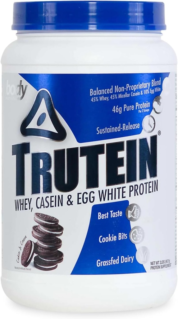 몸 영양 Trutein 높은 단백질 분말: 45% Whey, 45% Casein, 10% 계란 백색 단백질 Shake 혼합, 낮은 나트륨, 남자 & 여자를 위한 낮은 Carb 단백질 보충교재 분말, 과자 & 크림, 2lb