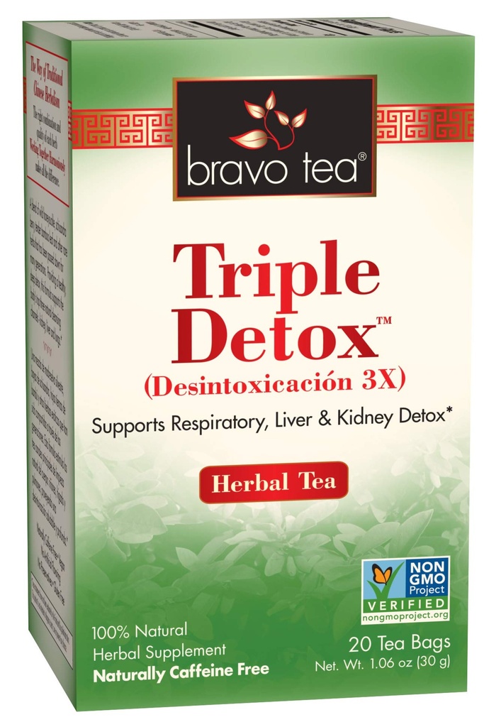 브라보 티 트리플 Detox 초본 차 카페인 무료, 20 티백