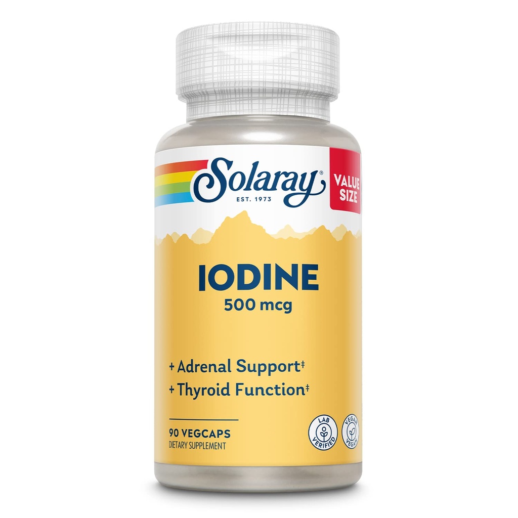 Solaray Iodine 500 mcg, 건강한 Adrenal 및 Thyroid 지원, 에너지, 대사 및 초점, 칼륨 Iodide, Vegan, 60 일 돈 뒤 보증, 90의 서빙, 90의 VegCaps를 위한 Iodine 보충교재