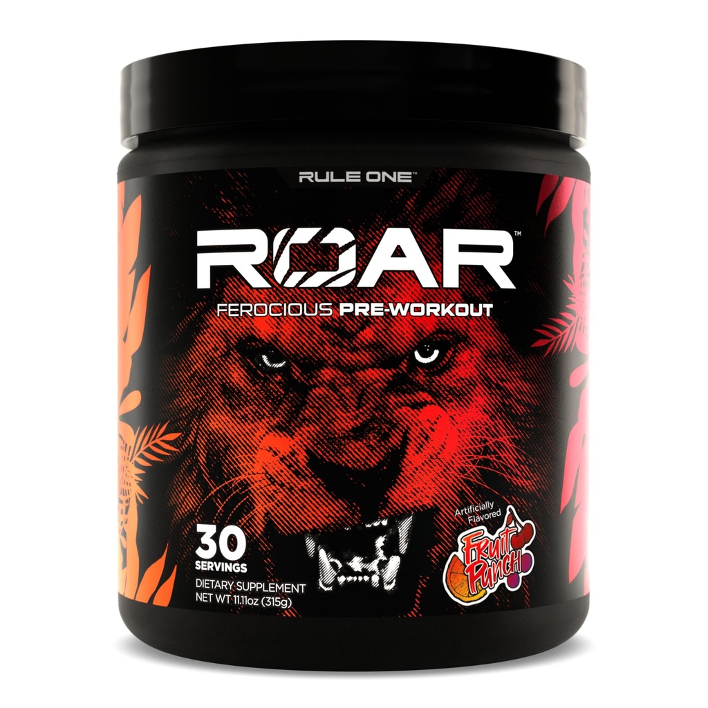 규칙 1 R1 Roar - Creatine, Beta-Alanine, Citrulline, Electrolytes & Caffeine (30 서빙, 과일 펀치)와 사전 운동 분말