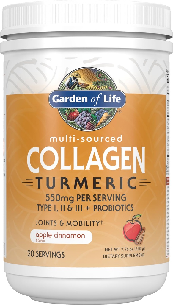 Life Multi-Sourced Collagen Peptides + Turmeric Powder의 정원 - Apple Cinnamon, 여성 남성용 20 서빙 Mobility, Hydrolyzed Collagen Protein Powder 보충제