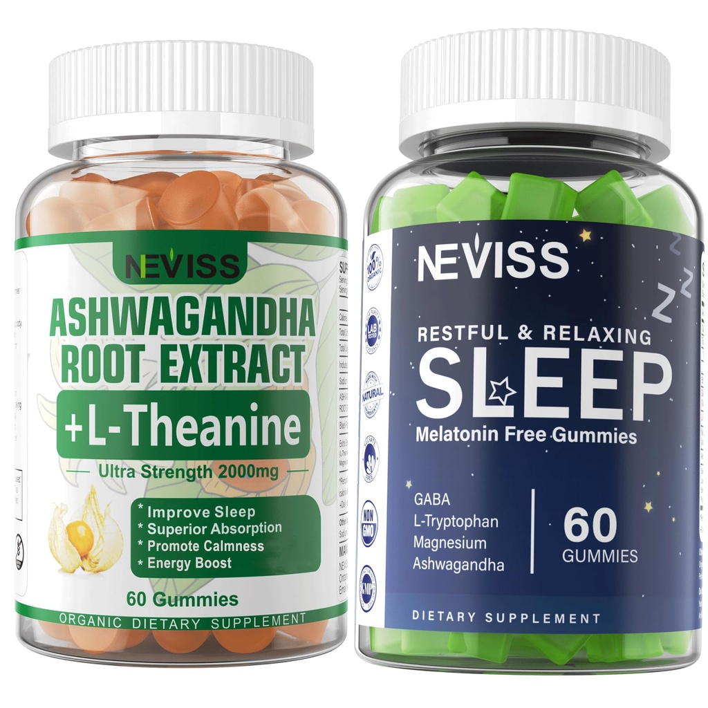 NEVISS Melatonin 무료 수면 Gummies + Ashwagandha Gummies 2000mg