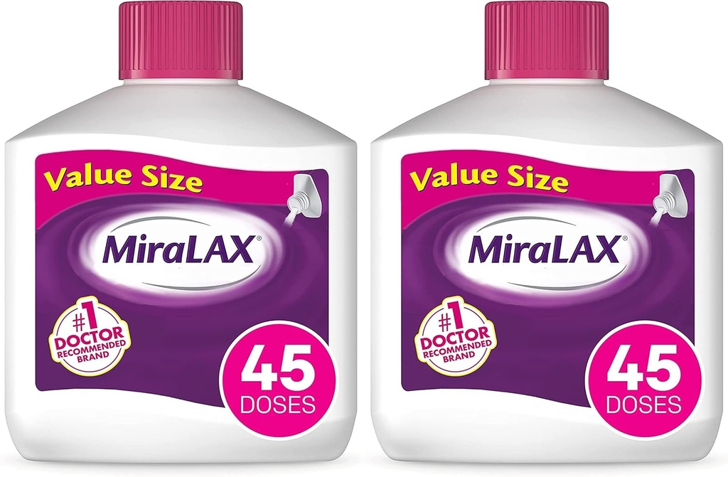 MiraLAX Gentle Constipation Relief Laxative Powder, PEG 3350의 Stool Softener는 신체의 물과 자연적으로 작동하며 Harsh Side Effects, Osmotic Laxative, 1 Physician 권장 (팩 2)
